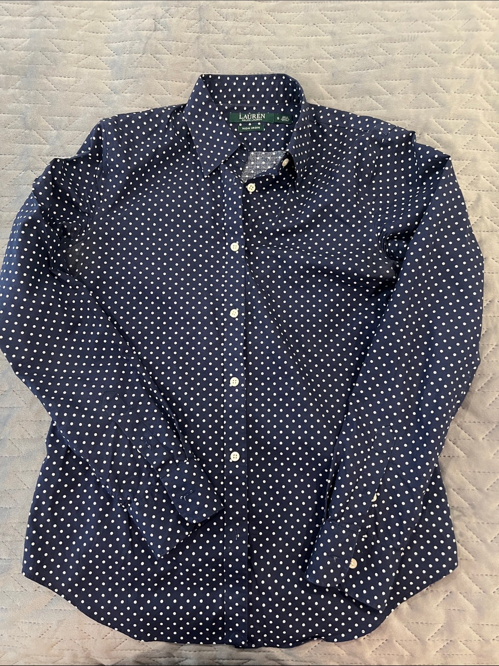 Lauren Ralph Lauren Navy and White Polka Dot Button-Down Shirt